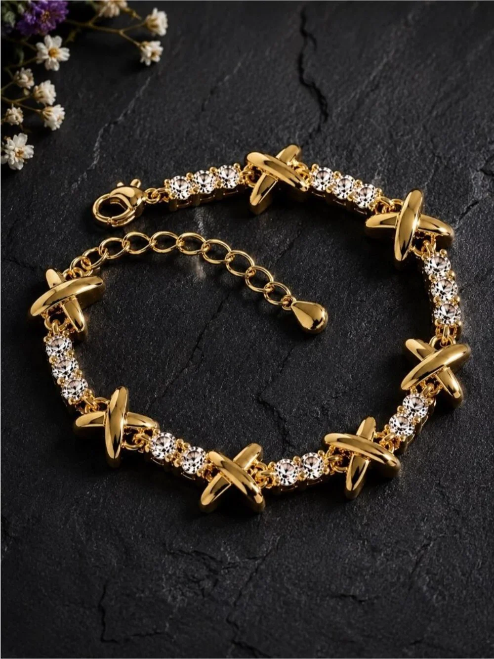 Luxury Gold tone X-Link Crystal Bracelet